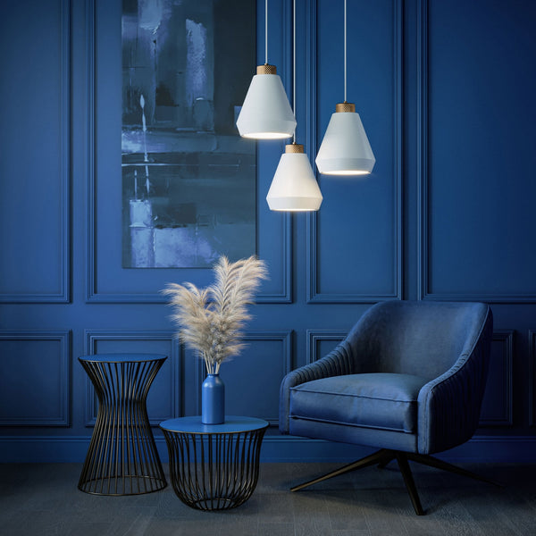 Edge Medium Single Pendant In Flat White With Bronze Detail