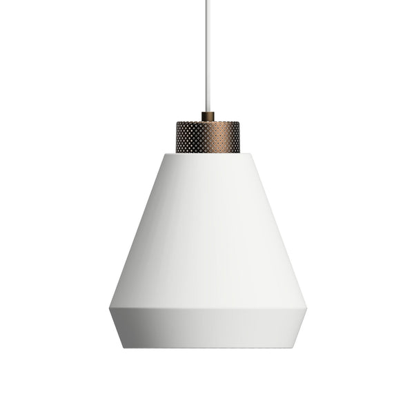 Edge Medium Single Pendant In Flat White With Bronze Detail