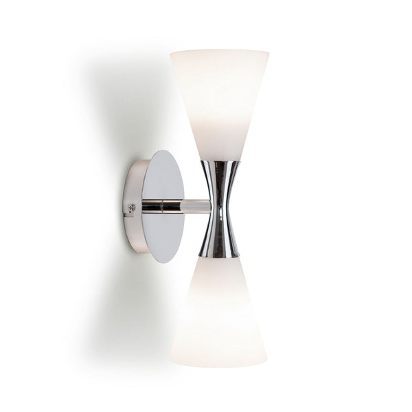 Harlekin Duo Wall Light In Chrome With Frosted Glass Shade