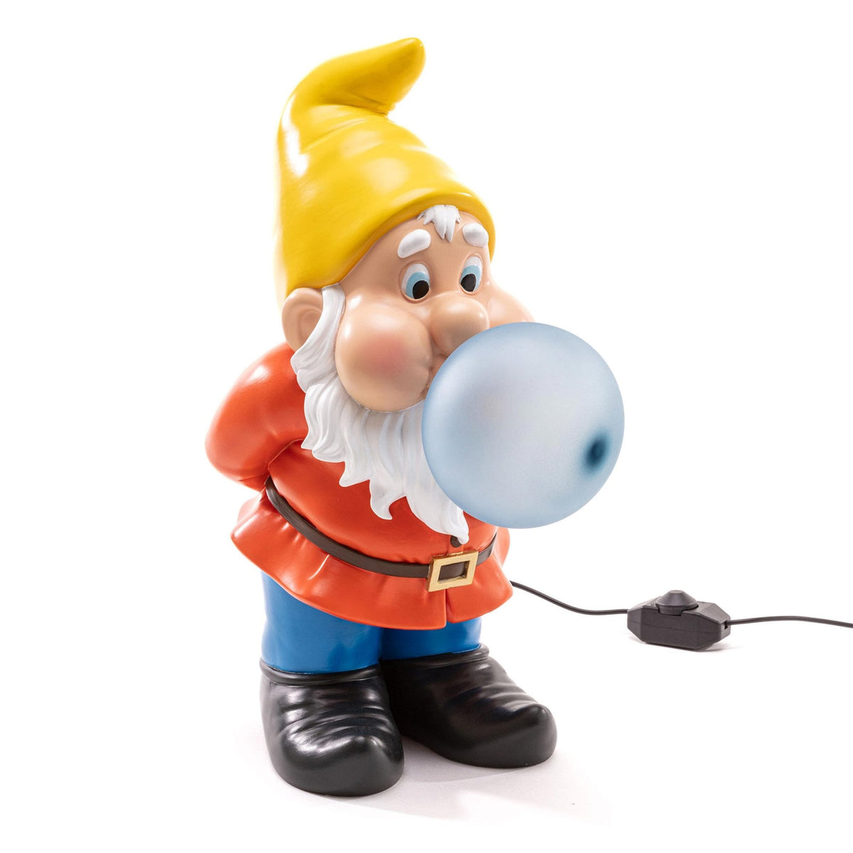 Seletti Gummy Dimmable Table Lamp Snooping Edition, a garden gnome blowing a bubblegum bubble