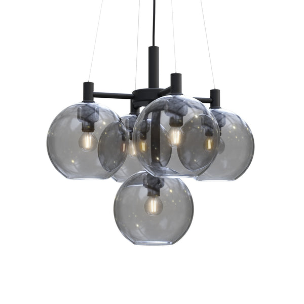 Gloria 5 Light 500mm Chandelier in Black and Smoke Glass