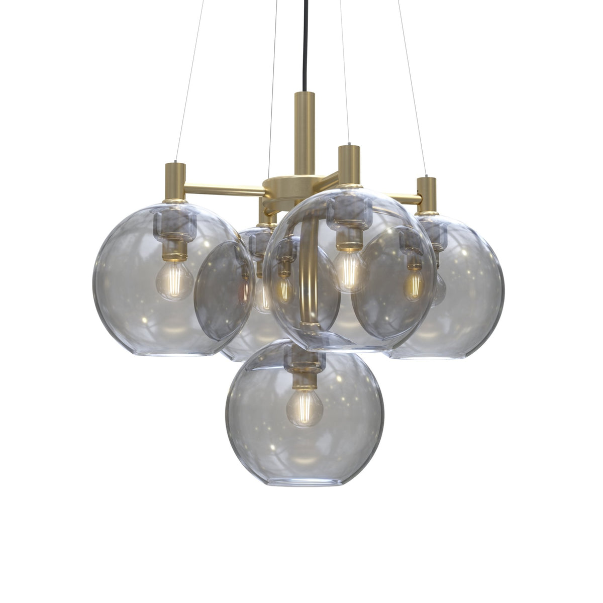 Gloria 5 Light 500mm Chandelier in Brass and Smoke Glass