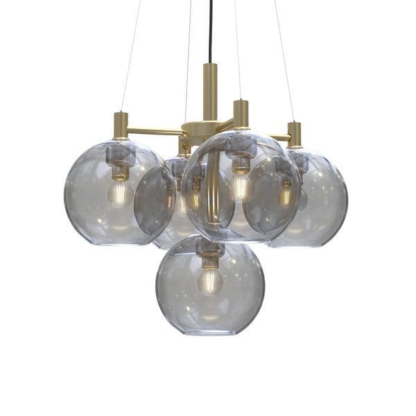 Gloria 5 Light 500mm Chandelier in Brass and Smoke Glass