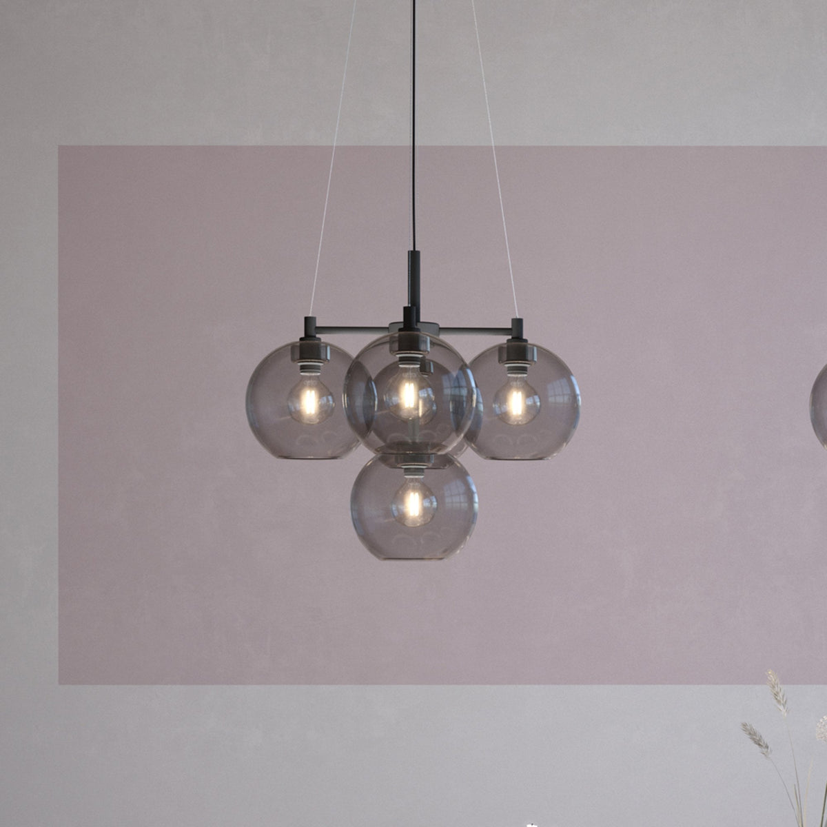 Gloria 5 Light 670mm Chandelier in Black and Smoke Glass
