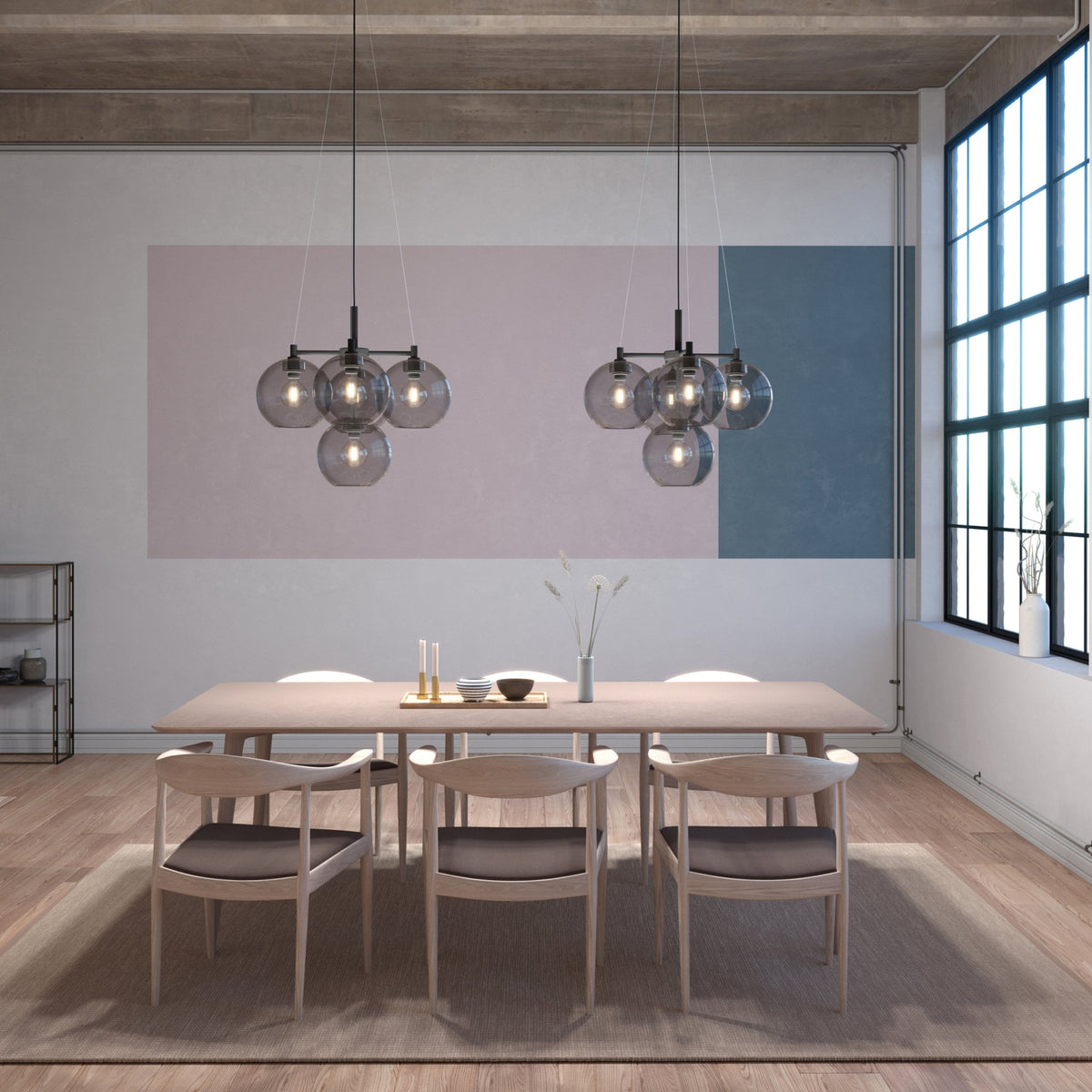 Gloria 5 Light 670mm Chandelier in Black and Smoke Glass