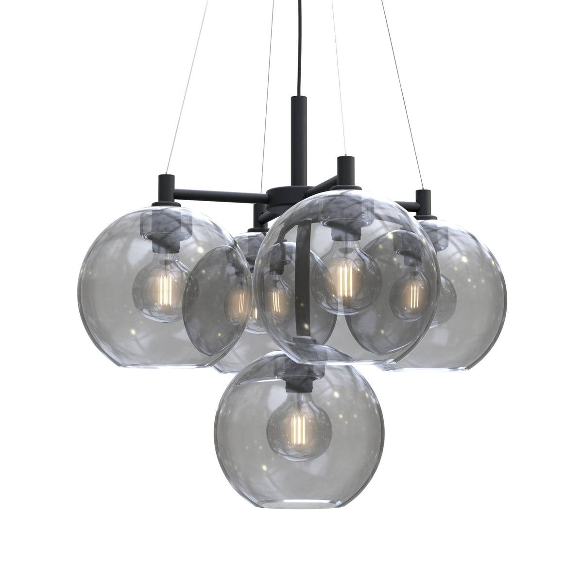 Gloria 5 Light 670mm Chandelier in Black and Smoke Glass