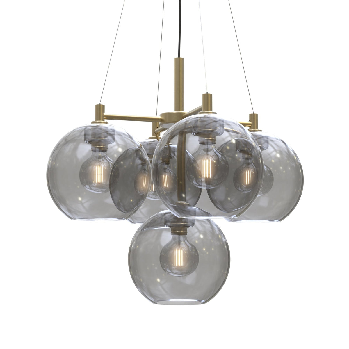 Gloria 5 Light 670mm Chandelier in Brass and Smoke Glass