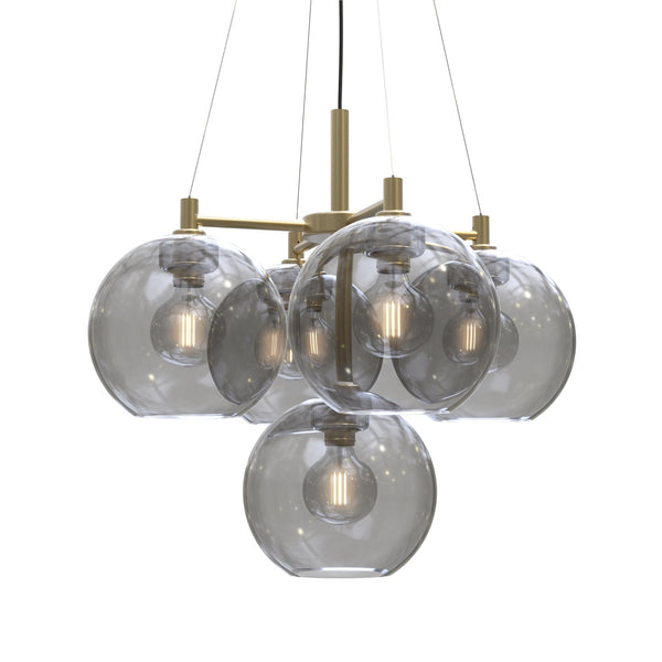 Gloria 5 Light 670mm Chandelier in Brass and Smoke Glass