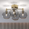 Gloria 4 Light 460mm Semi-Flush in Brass and Smoked Glass