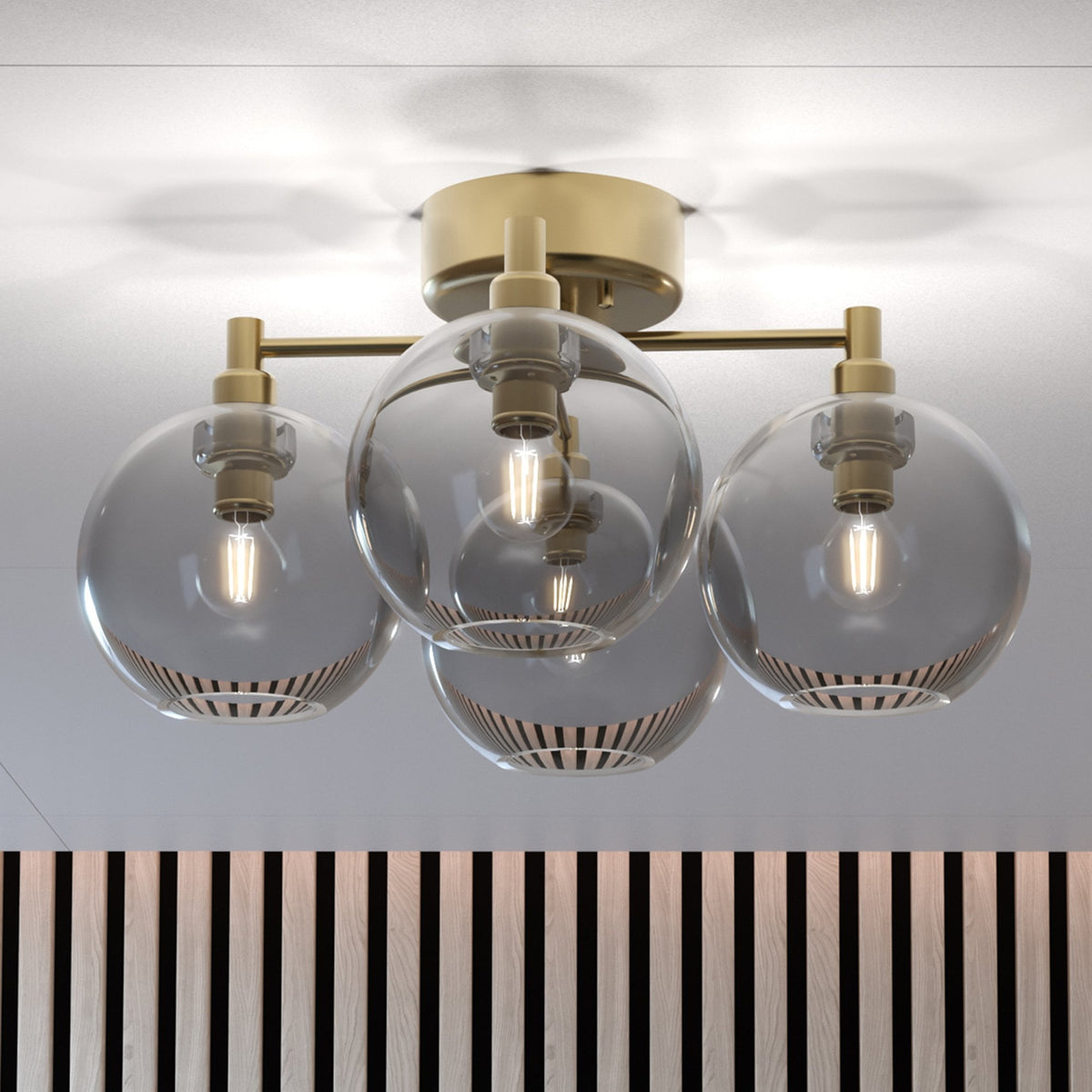 Gloria 4 Light 460mm Semi-Flush in Brass and Smoked Glass