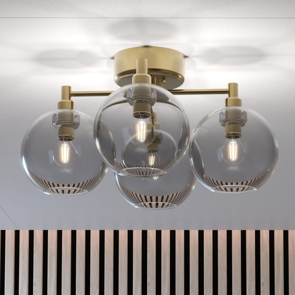 Gloria 4 Light 460mm Semi-Flush in Brass and Smoked Glass