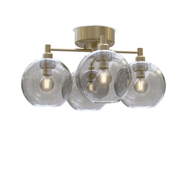 Gloria 4 Light 460mm Semi-Flush in Brass and Smoked Glass