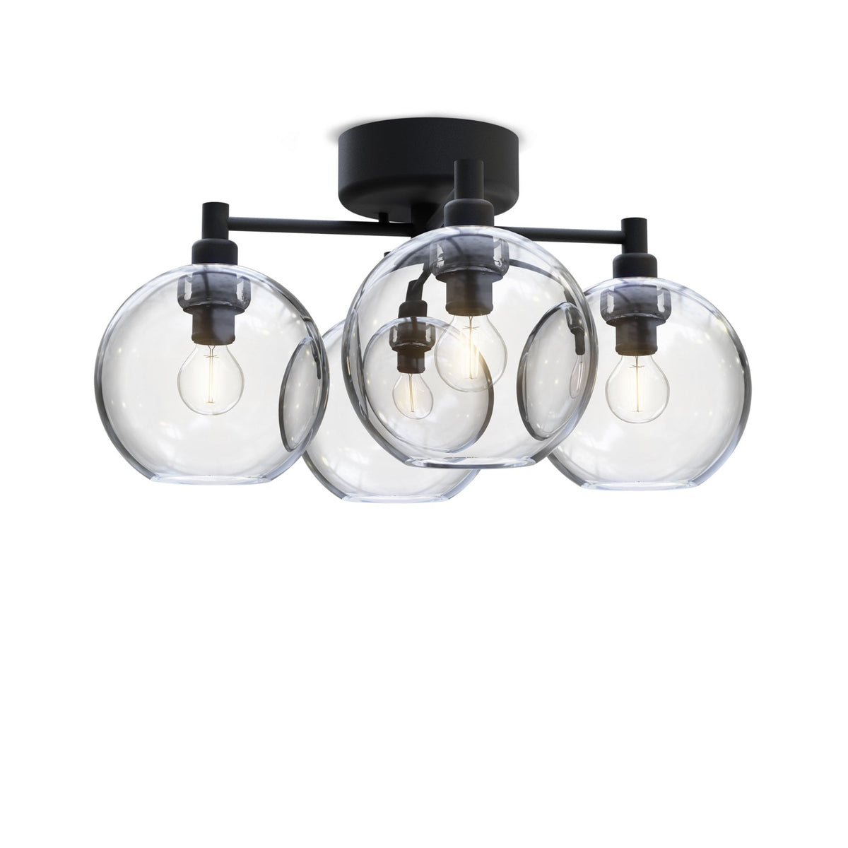 Gloria 4 Light 460mm Semi-Flush in Black and Clear Glass