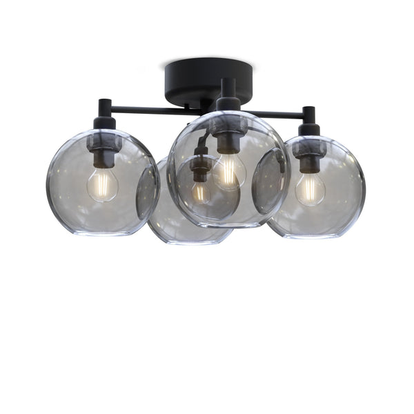 Gloria 4 Light 460mm Semi-Flush in Black and Smoked Glass