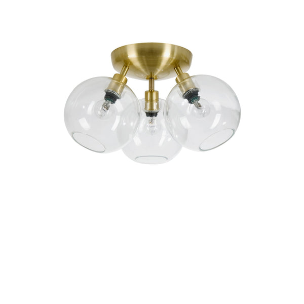 Gloria 3 Light 330mm Semi-Flush in Brass and Clear Glass