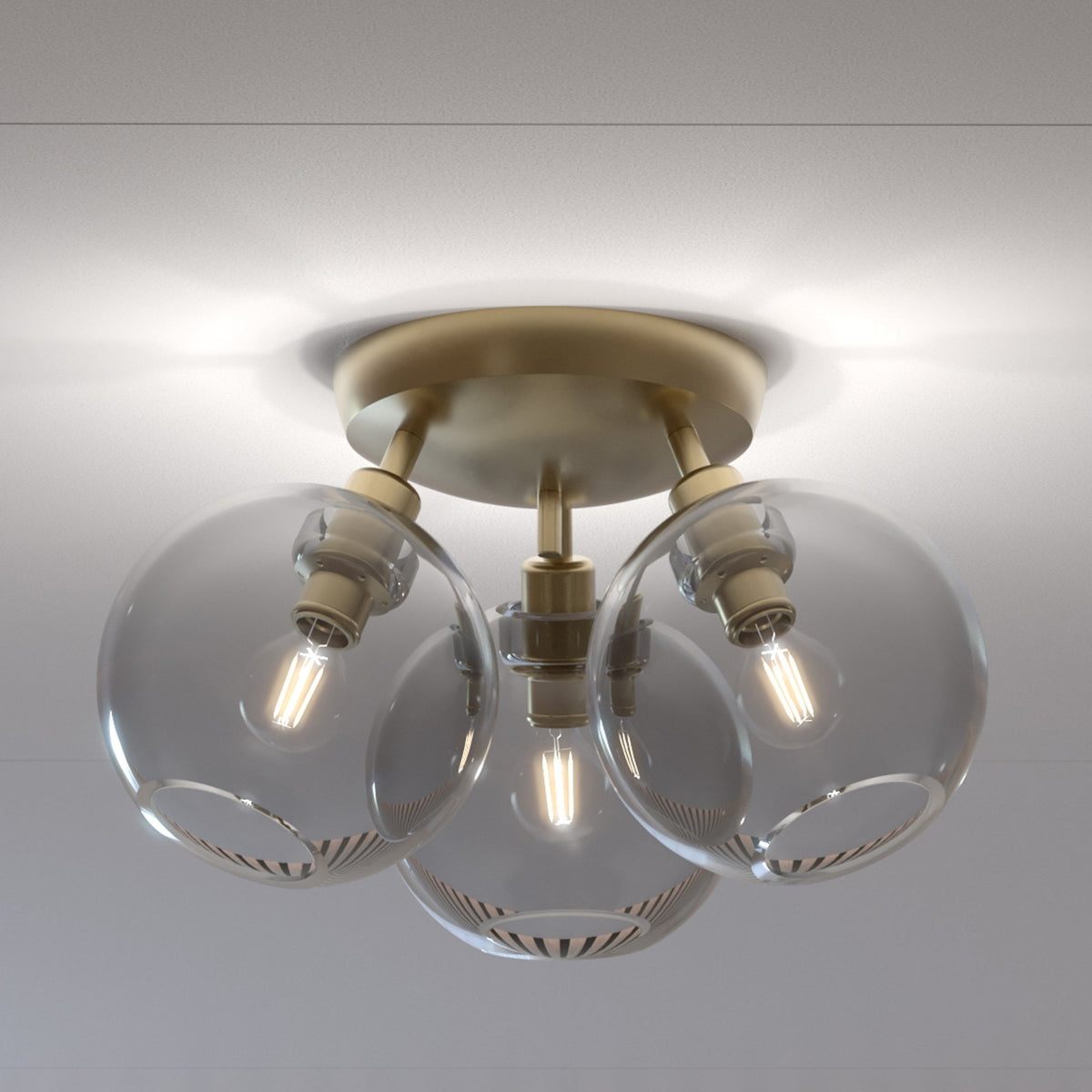 Gloria 3 Light 330mm Semi-Flush in Brass and Smoked Glass