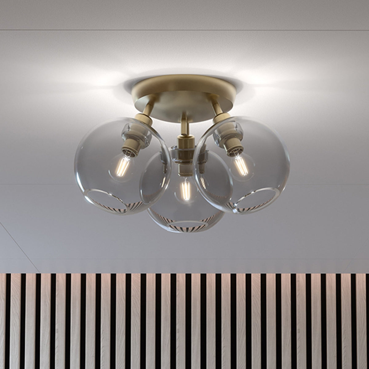 Gloria 3 Light 330mm Semi-Flush in Brass and Smoked Glass