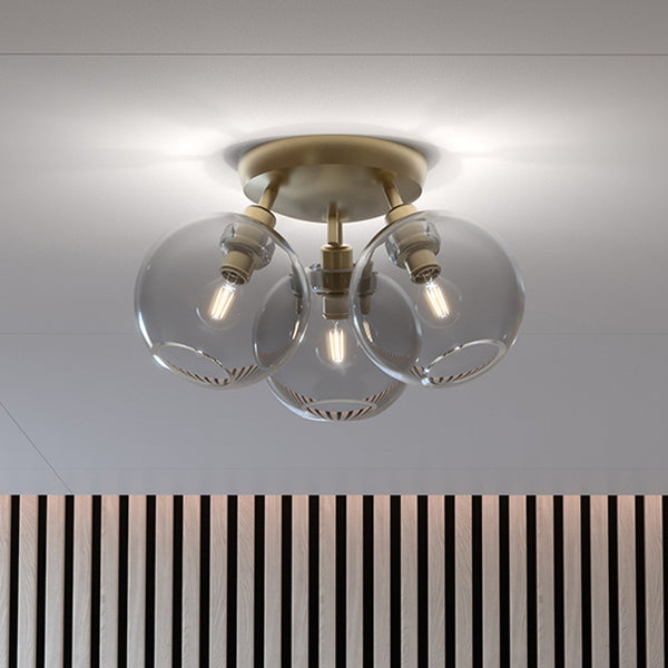 Gloria 3 Light 330mm Semi-Flush in Brass and Smoked Glass