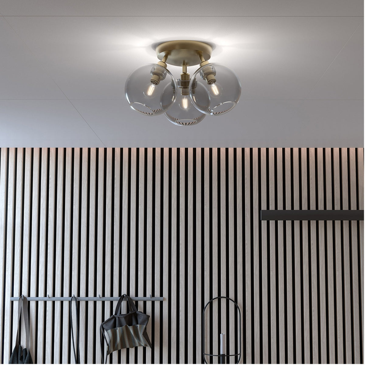 Gloria 3 Light 330mm Semi-Flush in Brass and Smoked Glass