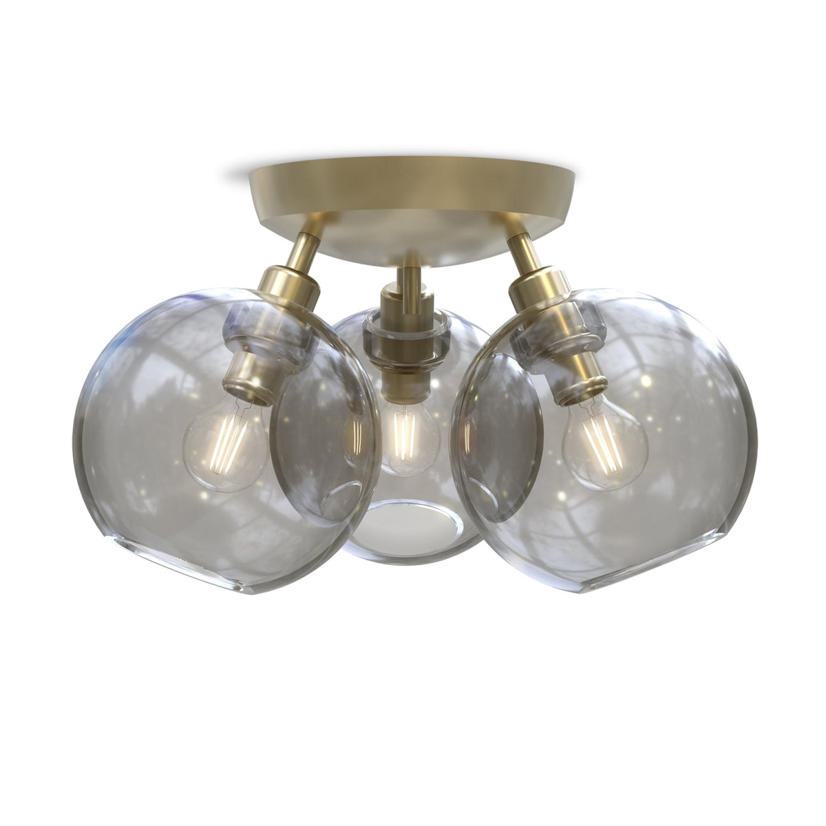 Gloria 3 Light 330mm Semi-Flush in Brass and Smoked Glass