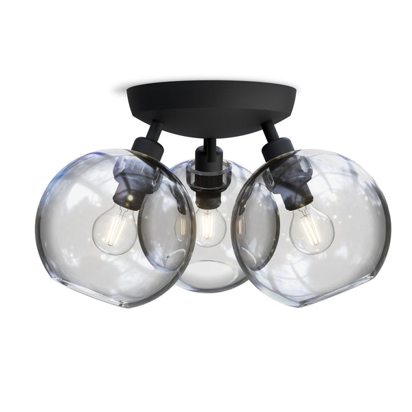 Gloria 3 Light 330mm Semi-Flush in Black and Clear Glass