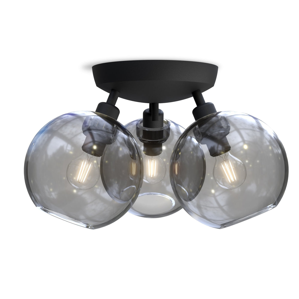 Gloria 3 Light 330mm Semi-Flush in Black and Smoked Glass