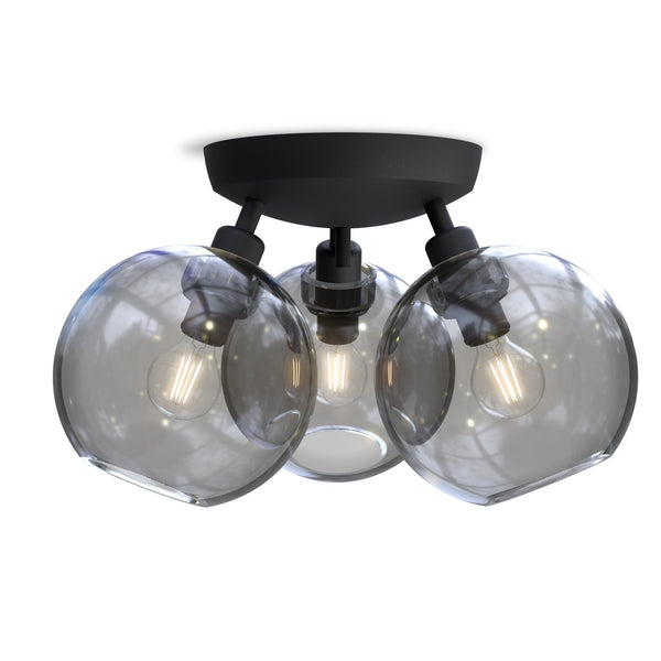 Gloria 3 Light 330mm Semi-Flush in Black and Smoked Glass