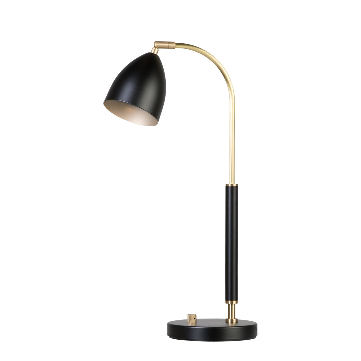 BELID Deluxe Table Lamp in Black & Brass with a curved brass arm and black conical shade