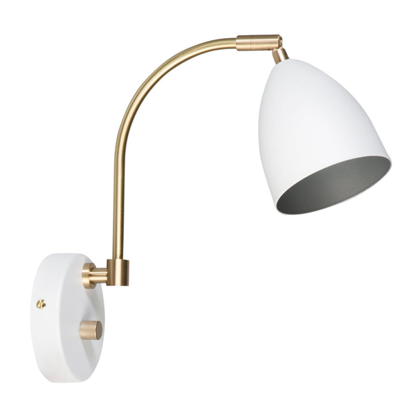 Deluxe Plugged Wall Lamp in White & Brass