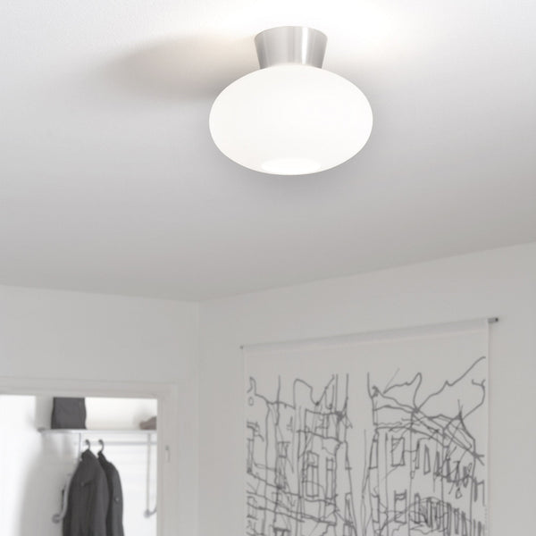 Bullo 270 Short Semi Flush Ceiling Light in Aluminium & Opal Glass