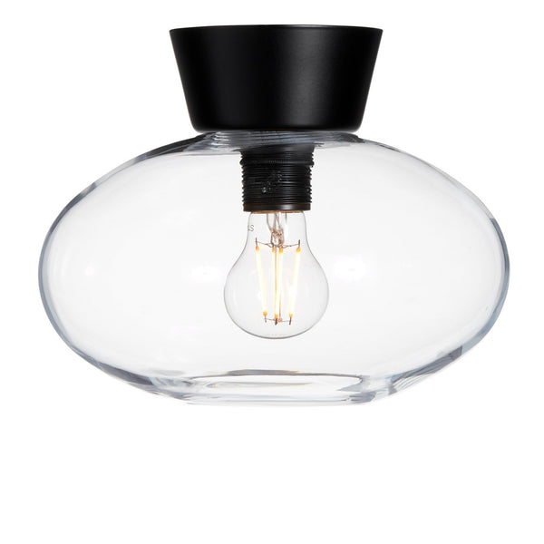 Bullo 270 Short Semi Flush Ceiling Light in Black & Clear Glass