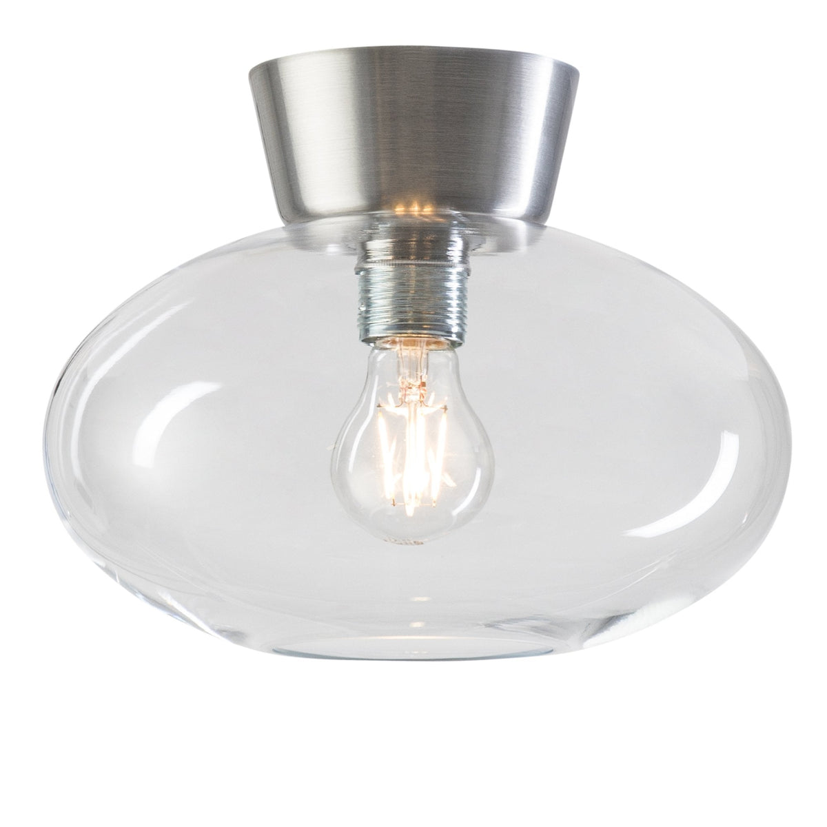 Bullo 270 Short Semi Flush Ceiling Light in Aluminium & Clear Glass