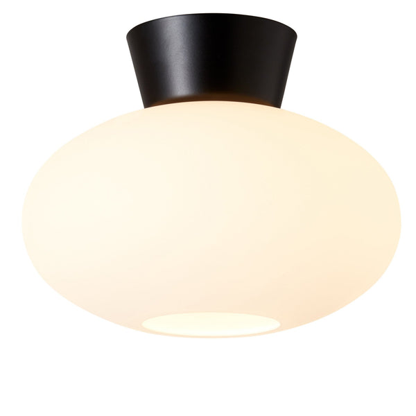 Bullo 270 Short Semi Flush Ceiling Light in Black & Opal Glass