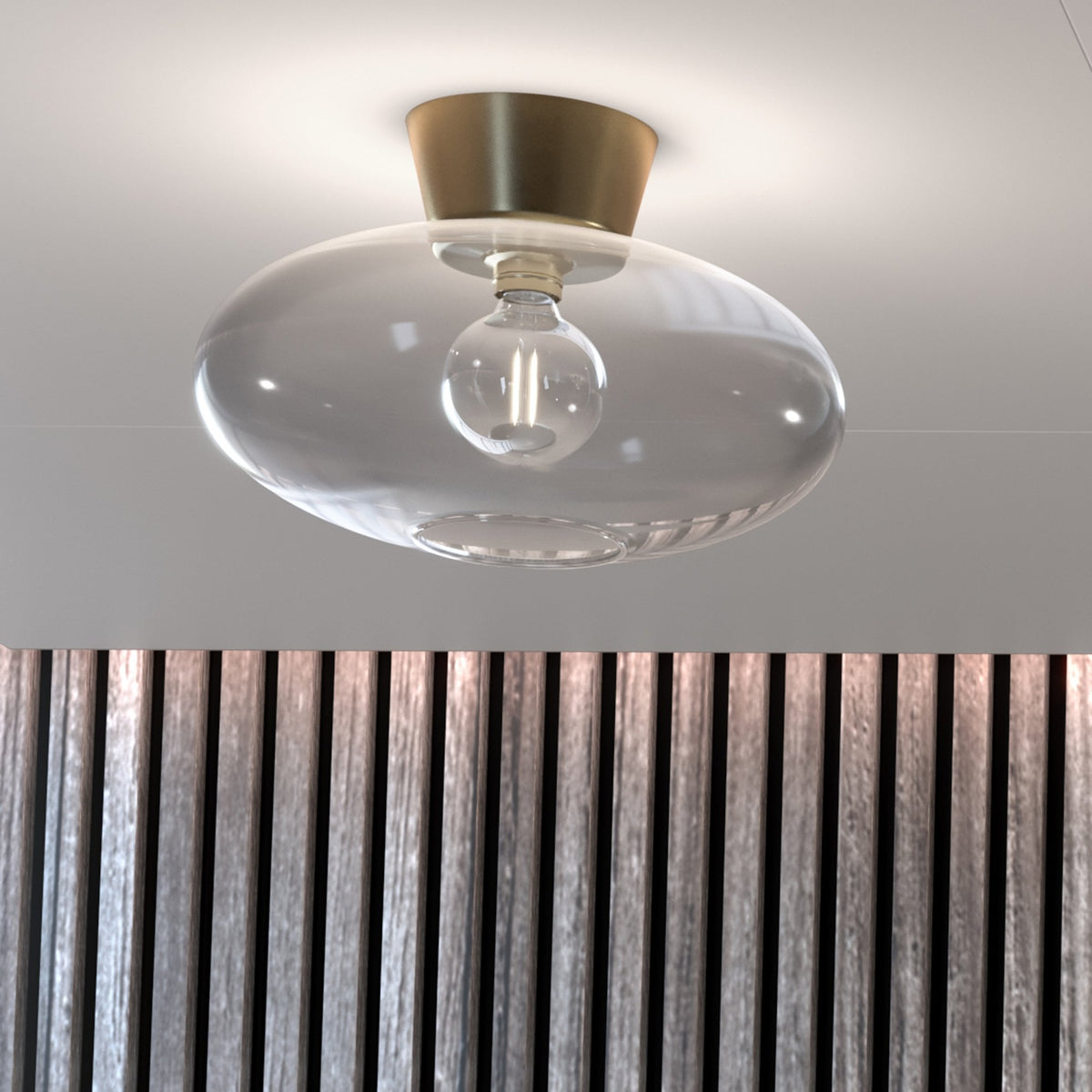 Bullo 380 Short Semi Flush Ceiling Light in Brass & Clear Glass