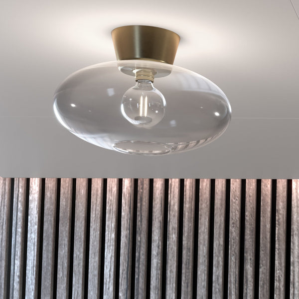 Bullo 380 Short Semi Flush Ceiling Light in Brass & Clear Glass