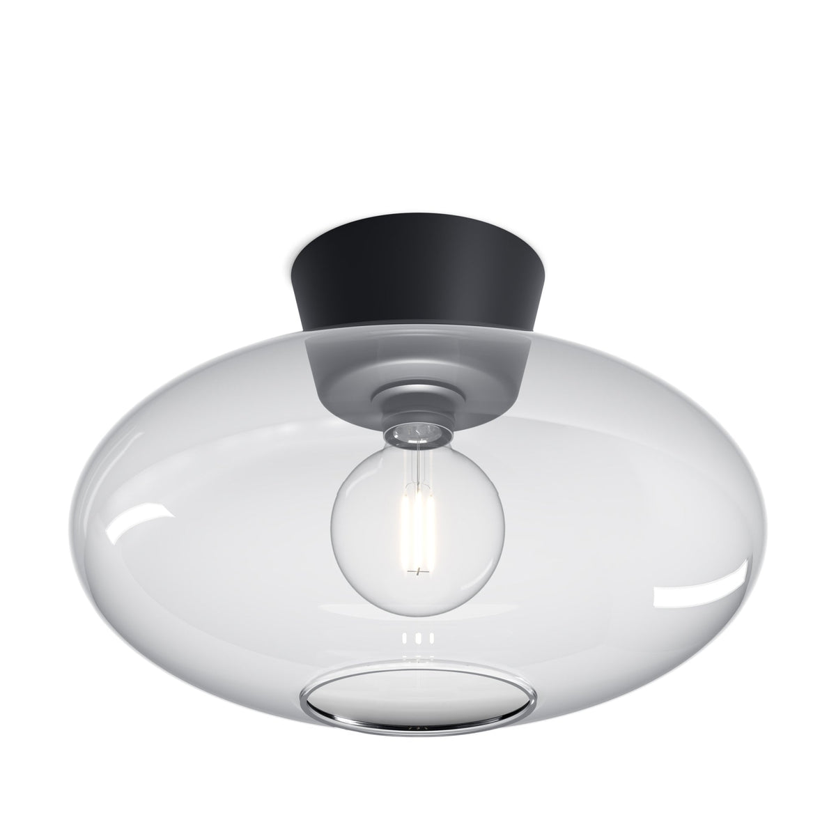 Bullo 380 Short Semi Flush Ceiling Light in Black & Clear Glass