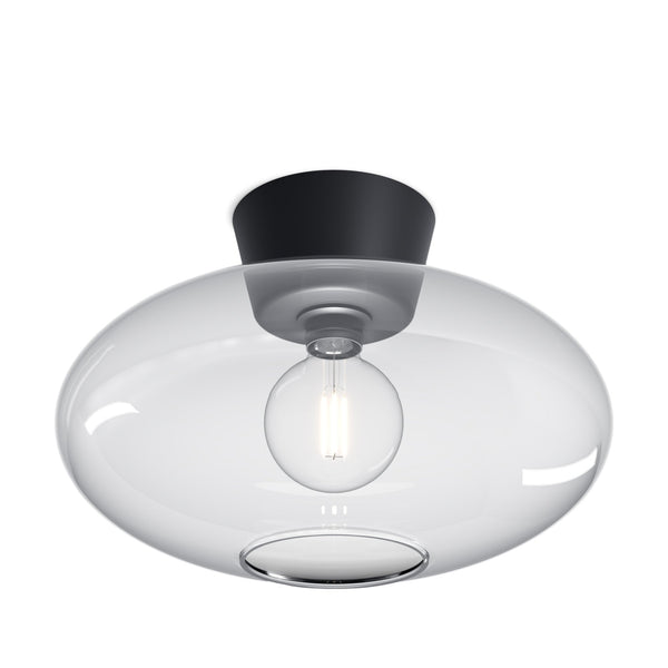 Bullo 380 Short Semi Flush Ceiling Light in Black & Clear Glass