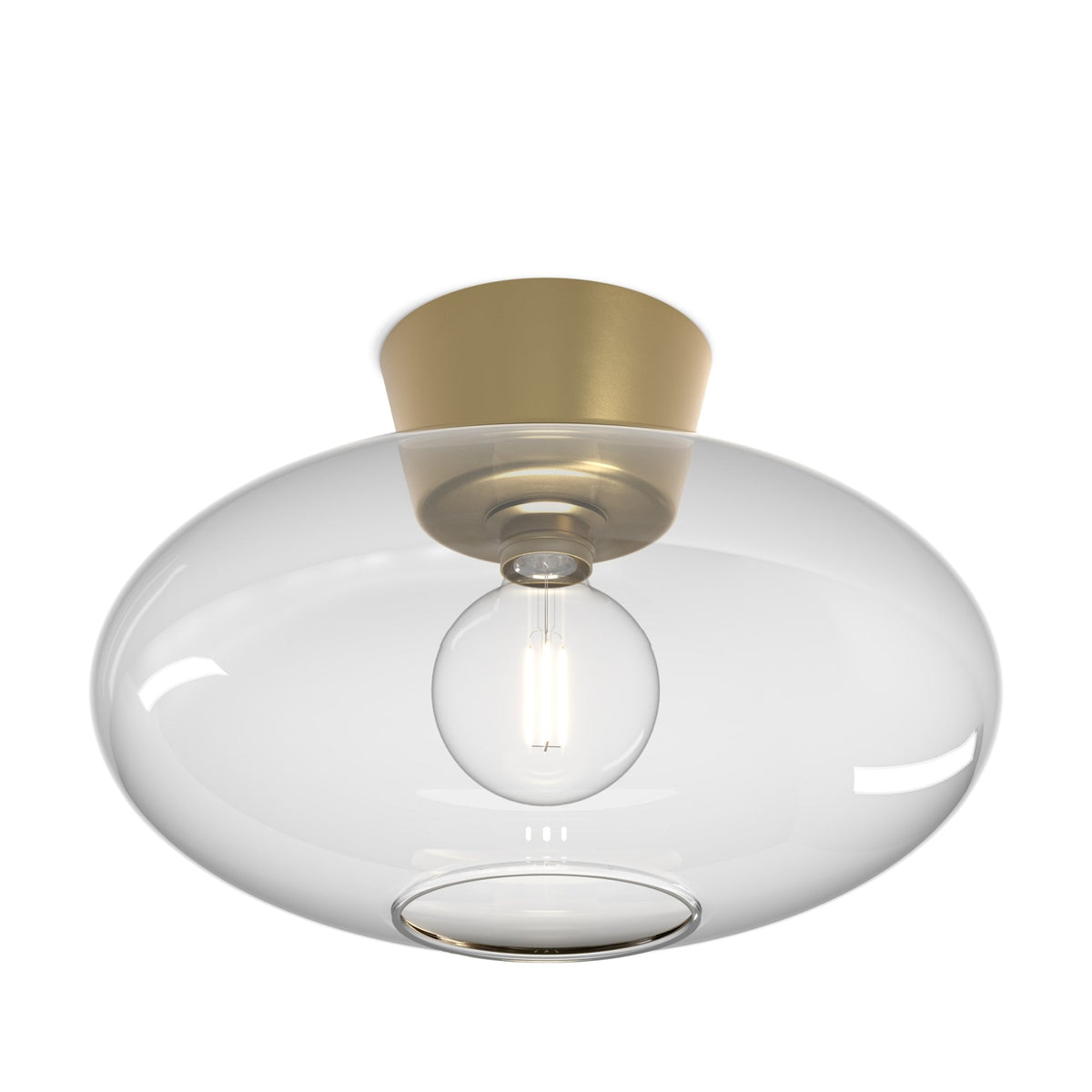 Bullo 380 Short Semi Flush Ceiling Light in Brass & Clear Glass