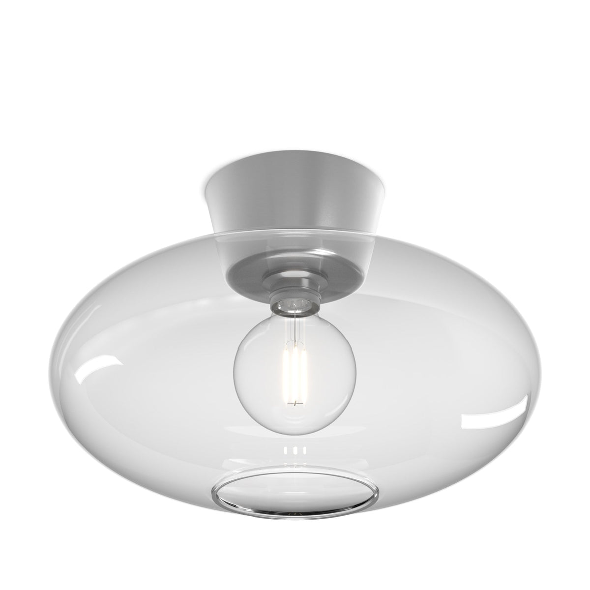 Bullo 380 Short Semi Flush Ceiling Light in Aluminium & Clear Glass