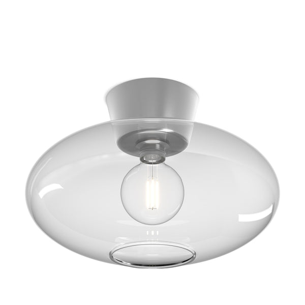 Bullo 380 Short Semi Flush Ceiling Light in Aluminium & Clear Glass