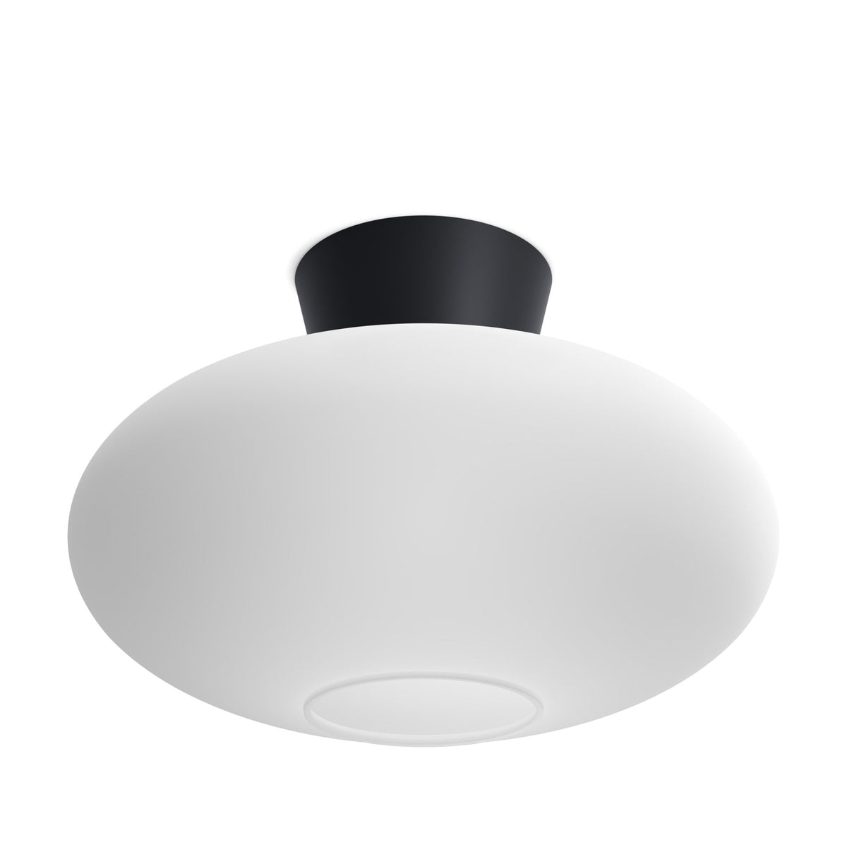 Bullo 380 Short Semi Flush Ceiling Light in Black & Opal Glass