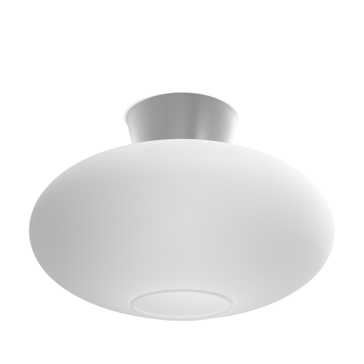 Bullo 380 Short Semi Flush Ceiling Light in Aluminium & Opal Glass