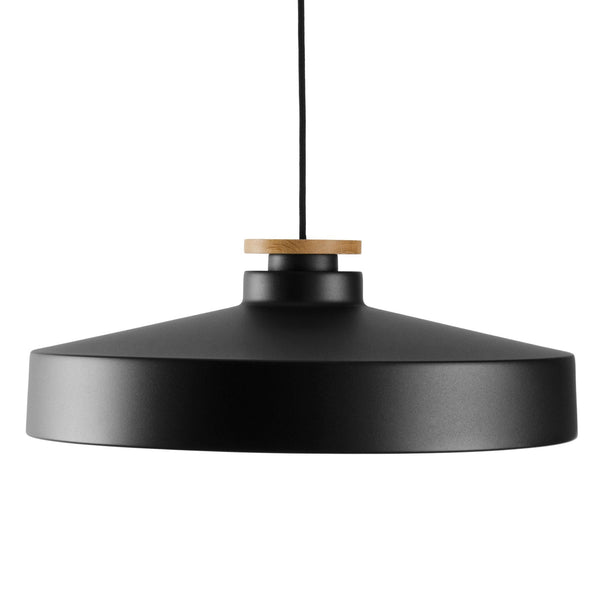 Street Large Pendant in Satin Black With Oak Detail