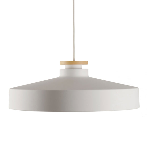 Street Large Pendant in White With Wood Detail