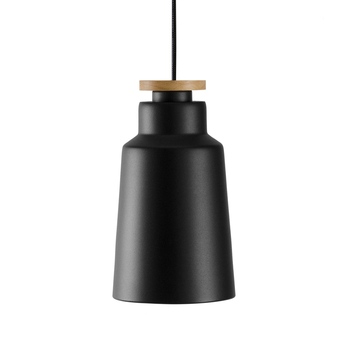 Street Small Pendant in Satin Black With Oak Detail