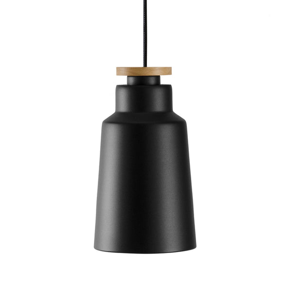 Street Small Pendant in Satin Black With Oak Detail
