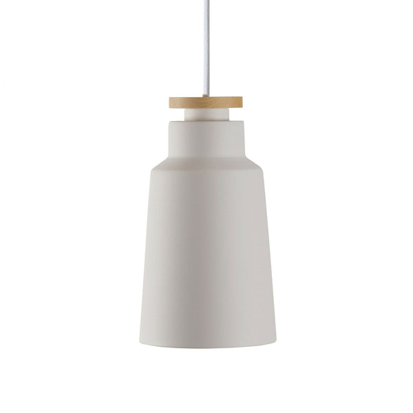Street Small Pendant in White With Wood Detail