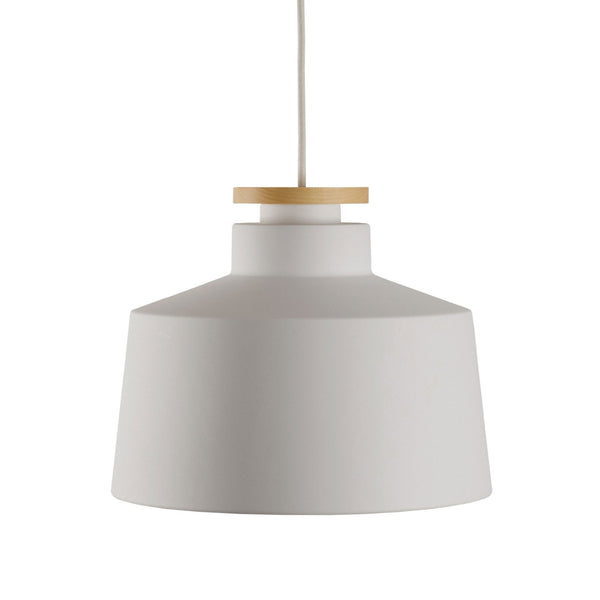 Street Medium Pendant in White With Wood Detail