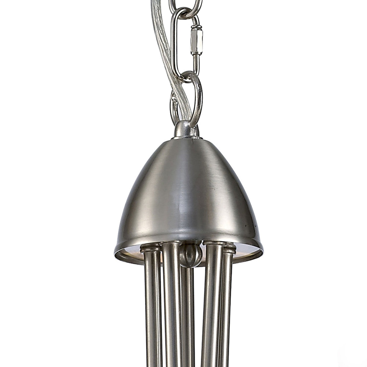 Cooper Five Arm Pendant or Semi Flush Light in Satin Nickel and Opal White Shades