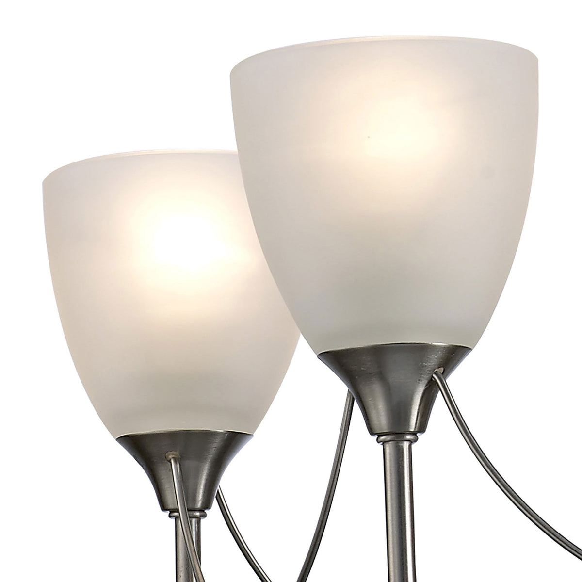 Cooper Five Arm Pendant or Semi Flush Light in Satin Nickel and Opal White Shades